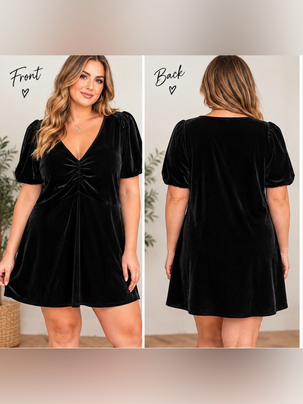 Event Black Velvet Ruched V‑Neck Mini Dress 3XL